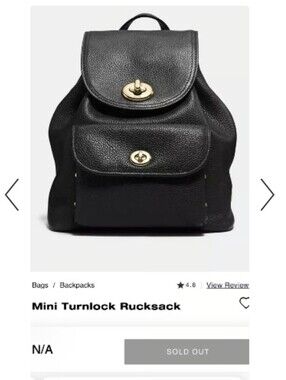 Coach Mini Turnlock Rucksack in Black with Gold Hardware
